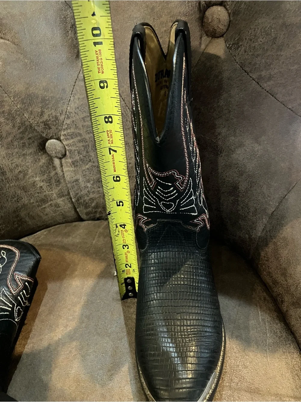 Boys Black Embossed Western Boots with Contrast Stitching